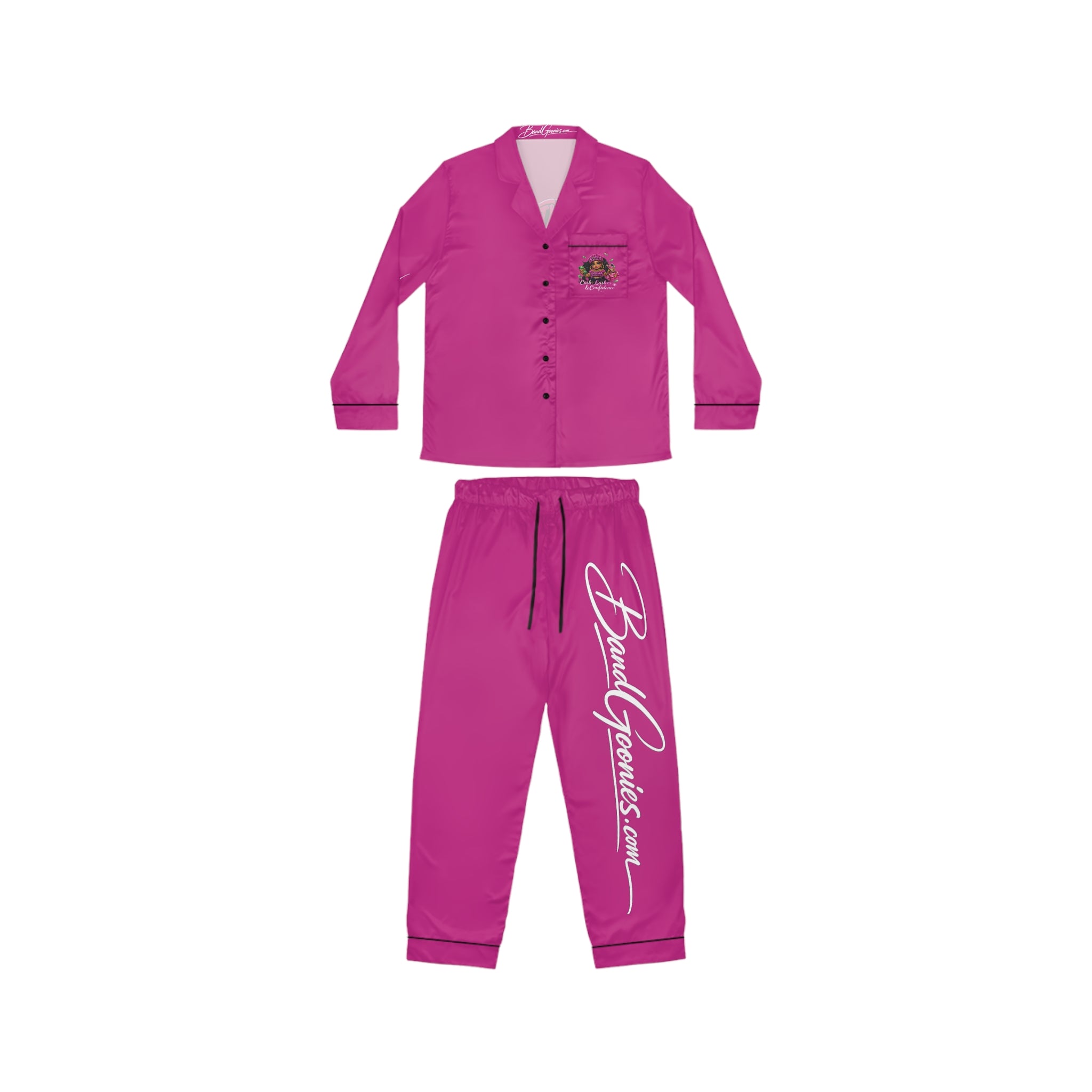 Women's Satin Pajamas | Pink Girl Goonie " Cash, Lashes & Confidence"