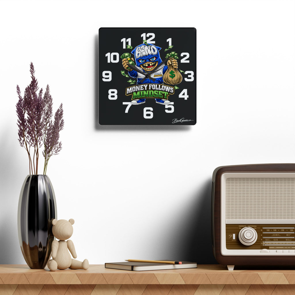 Acrylic Wall Clock | Blue Goonie "Money Follows Mindset"