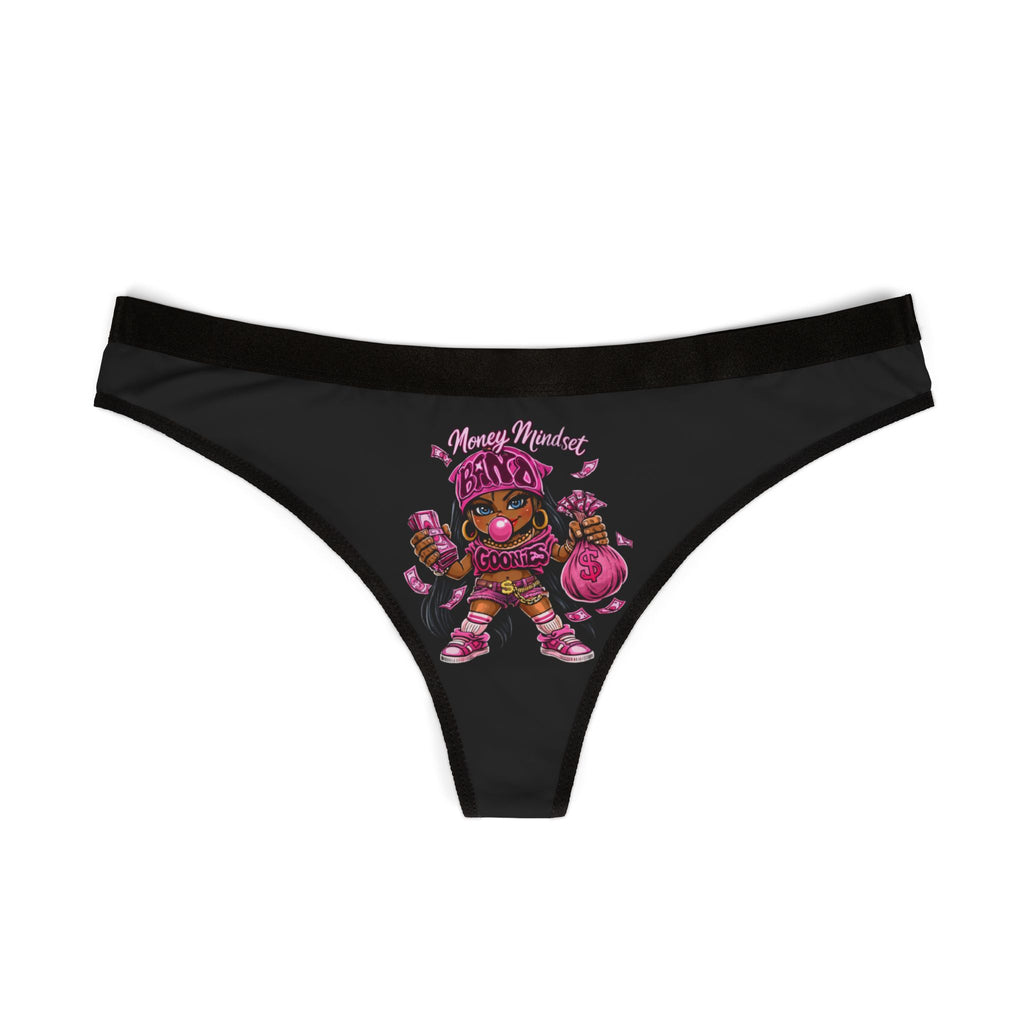 Women's Thongs (Black) | Pink Girl Goonie "Money Mindset"