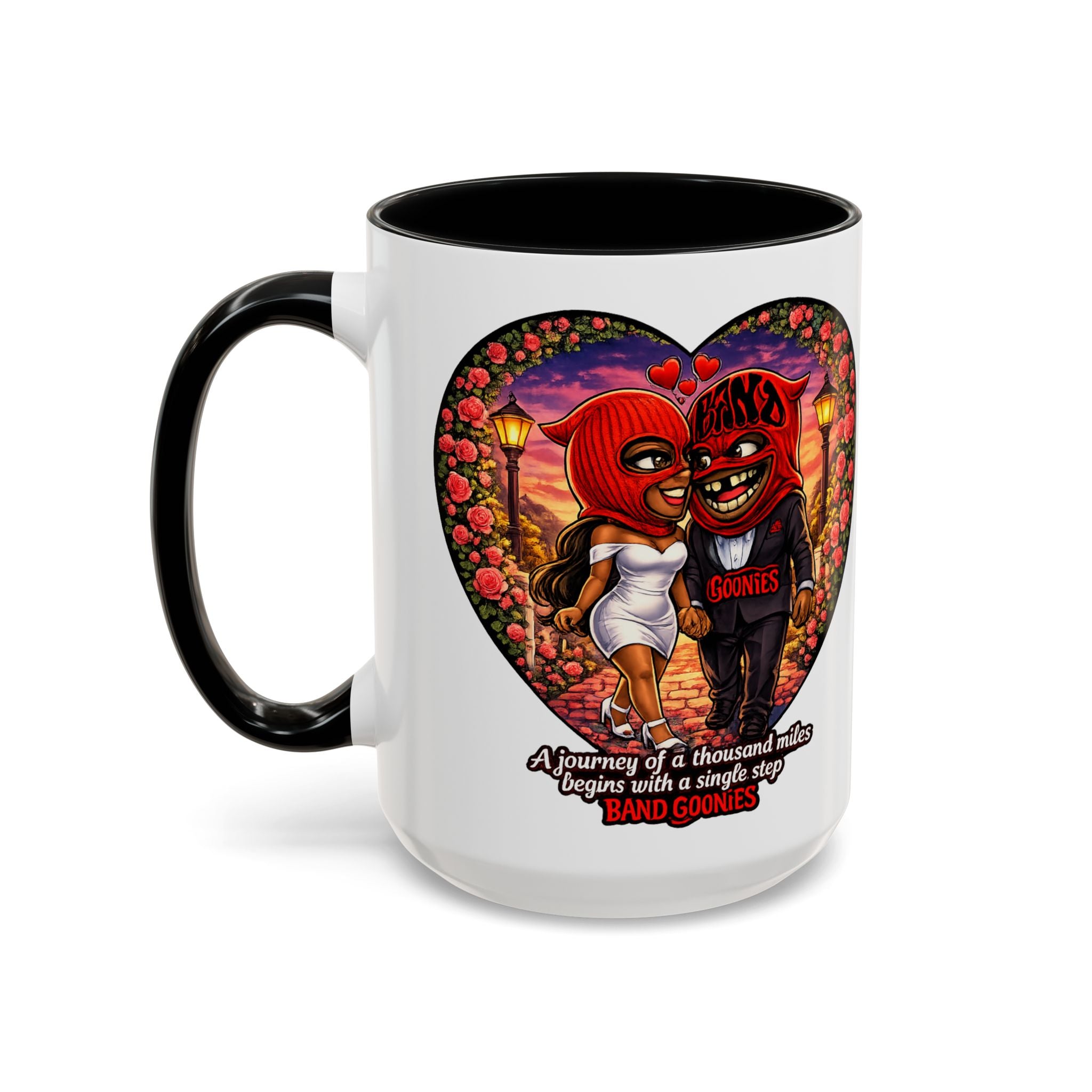 Accent Coffee Mug (15oz) | Red Goonie Couple "A Journey of a Thousand Miles Begins with a Single Step"