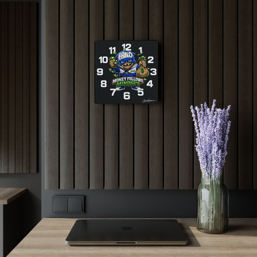 Acrylic Wall Clock | Blue Goonie "Money Follows Mindset"
