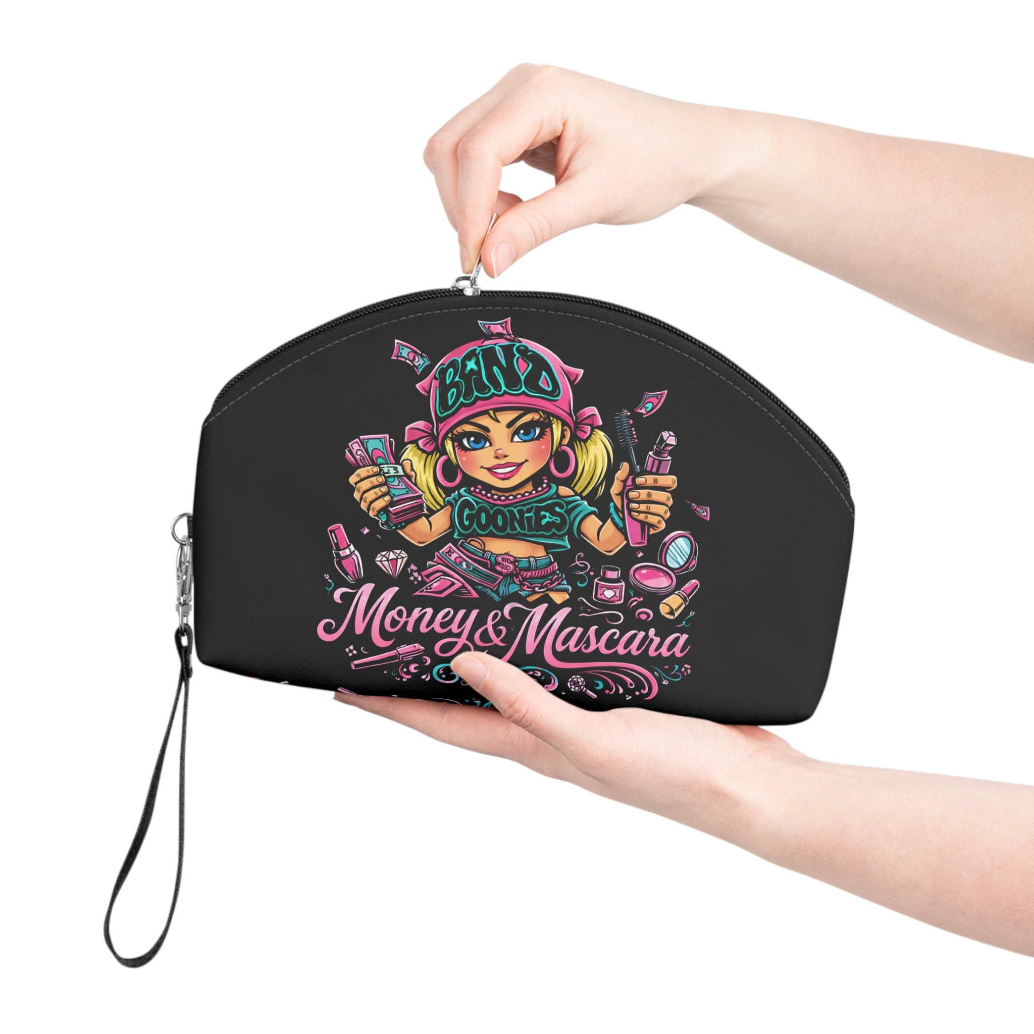 Makeup Bag | Pink & Teal Girl Goonie "Money & Mascara"