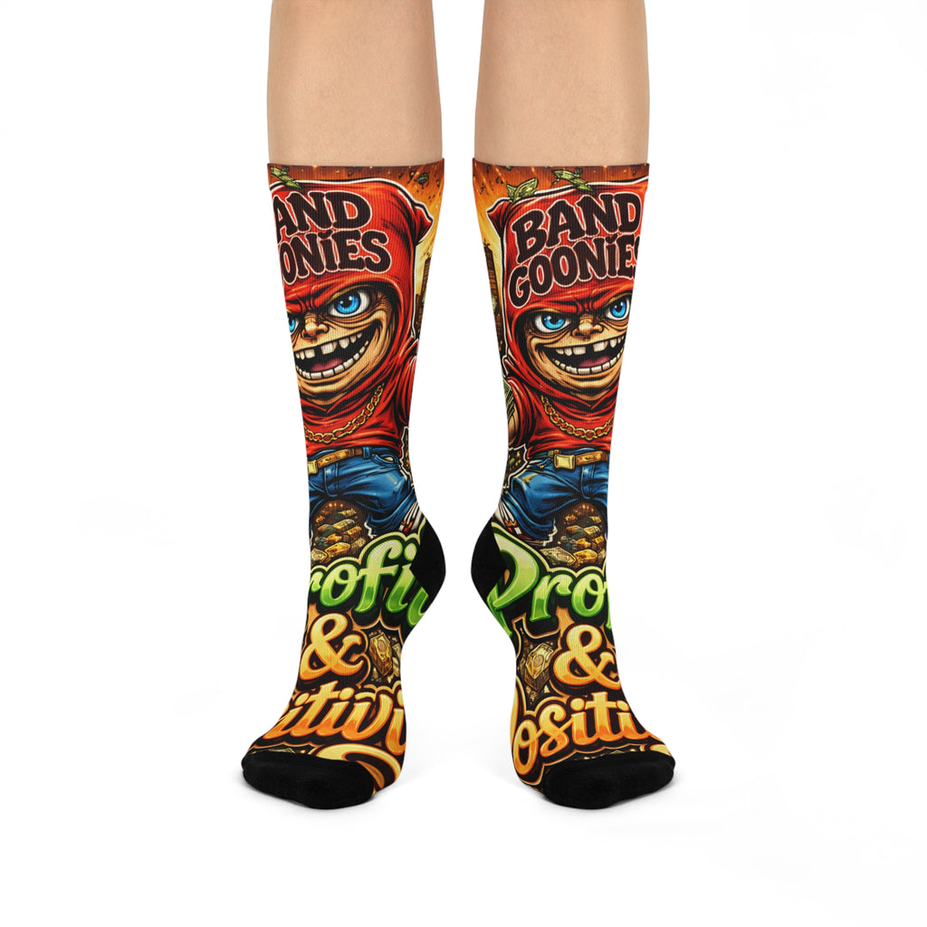 Cushioned Crew Socks "Profit & Positivity" Red Goonie