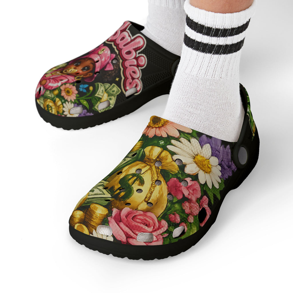 Kid's Foam Clogs (Black) | Pink BG Babies "Flowers & Funds"