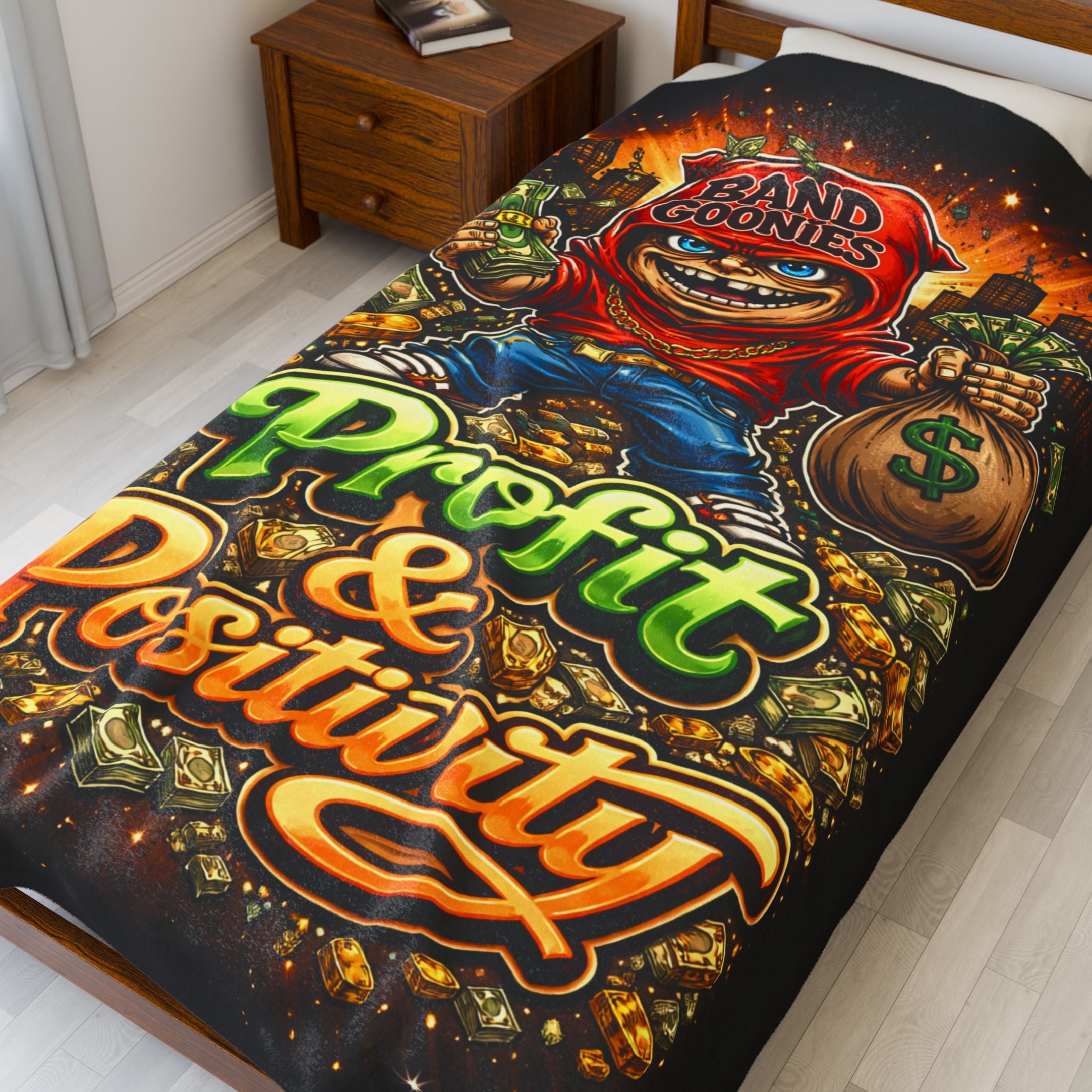 Velveteen Plush Blanket (Black) | Red Goonie "Profit & Positivity" (60" x 80")