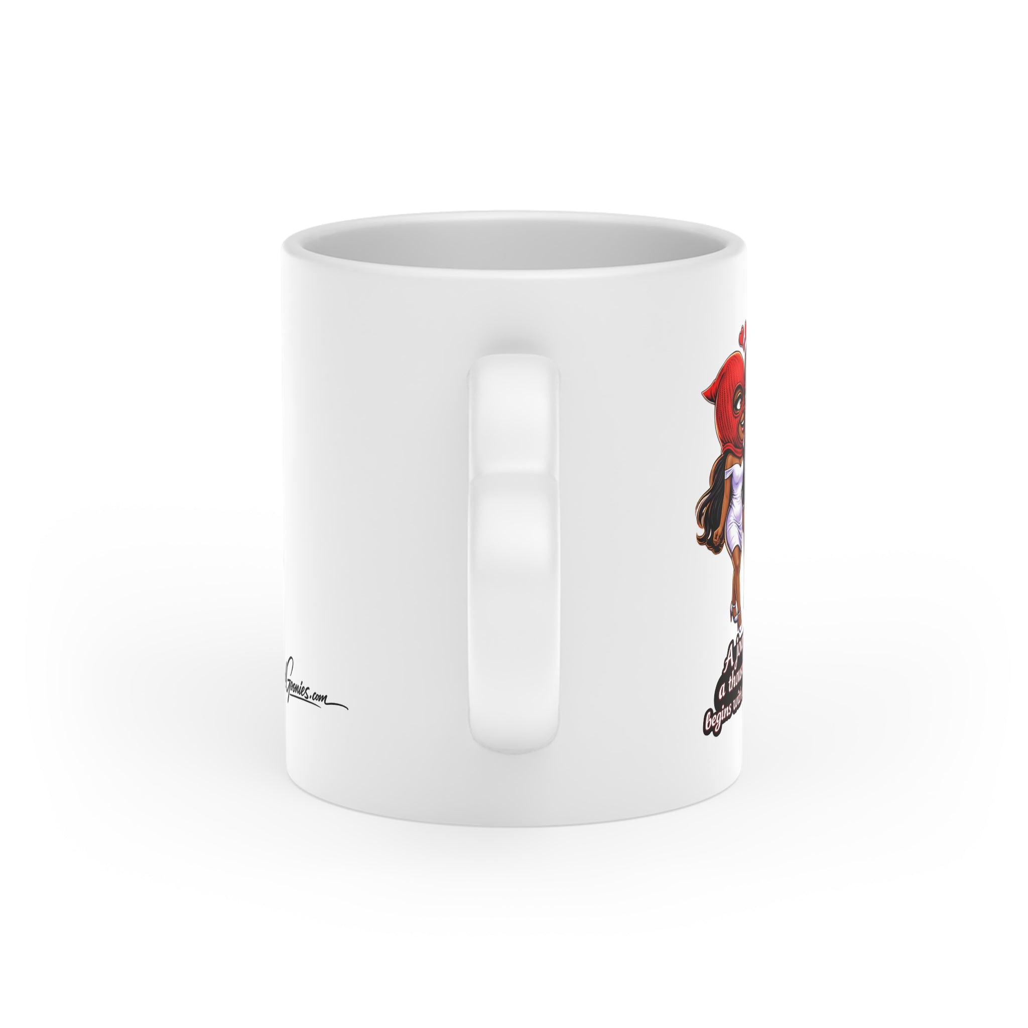 Heart-Shaped Mug (11 oz) | Red Goonie Couple "A Journey of a Thousand Miles Begins with a Single Step"