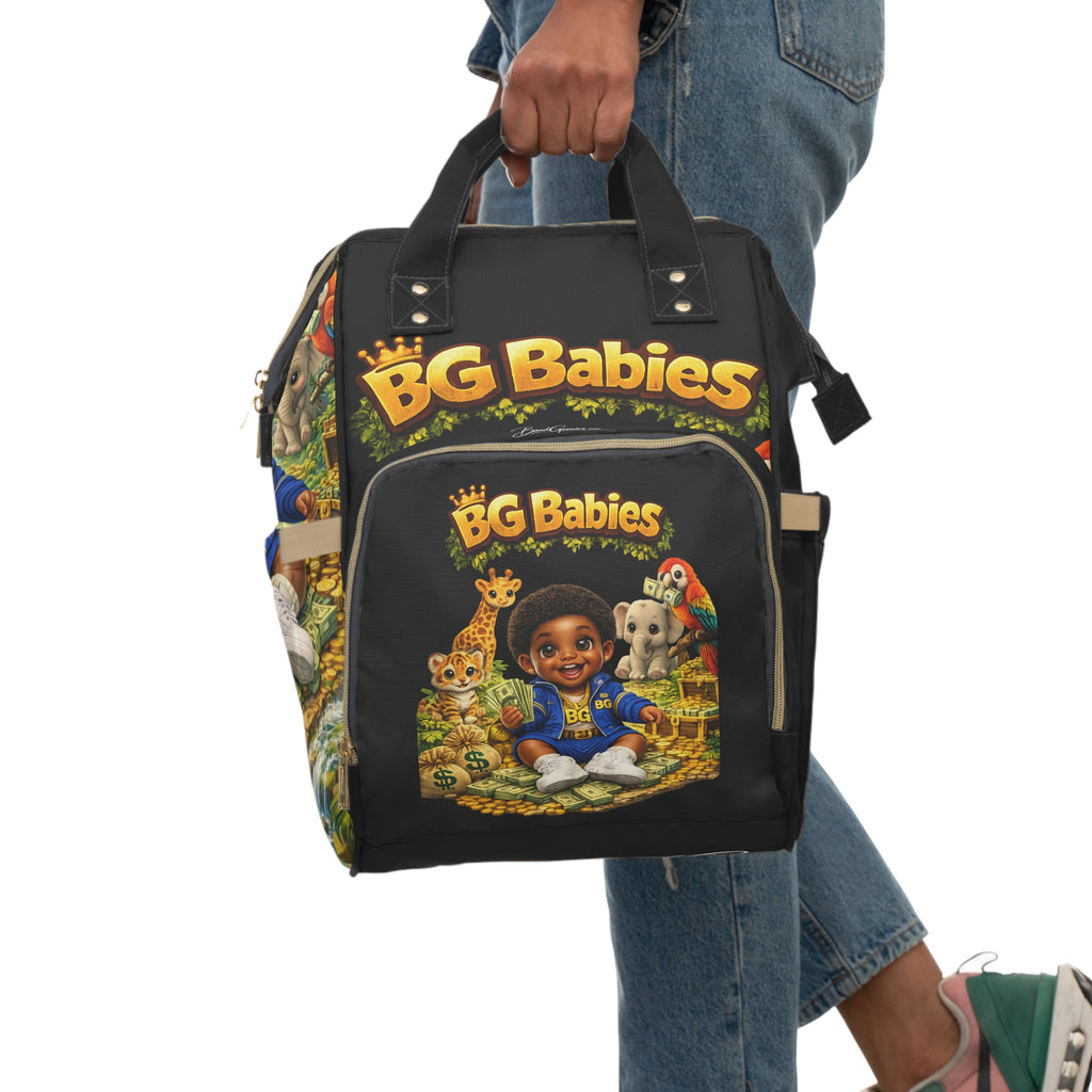 Multifunctional Diaper Backpack (Black) | Safari BG Babies "Parrots & Pape"