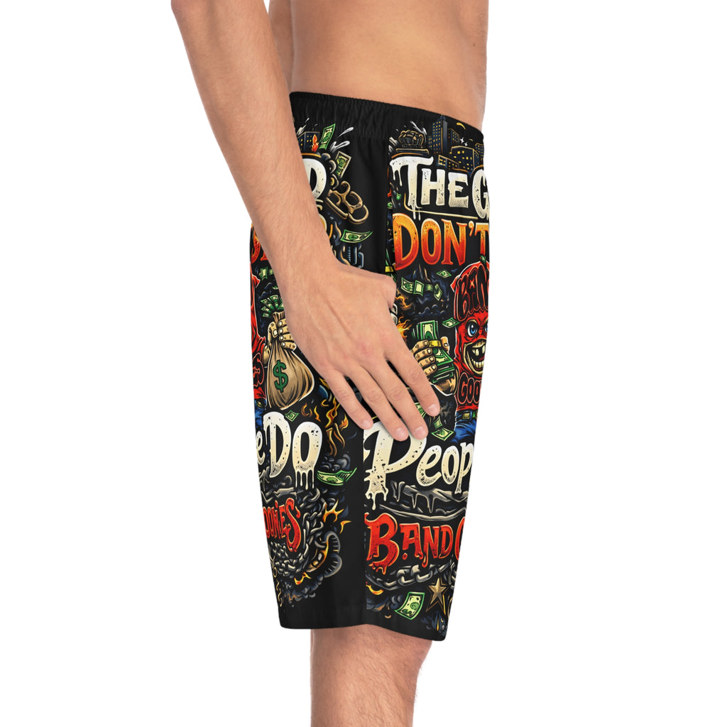 Men's Board Shorts | Red Goonie "The Grind Don't Stop, People Do"