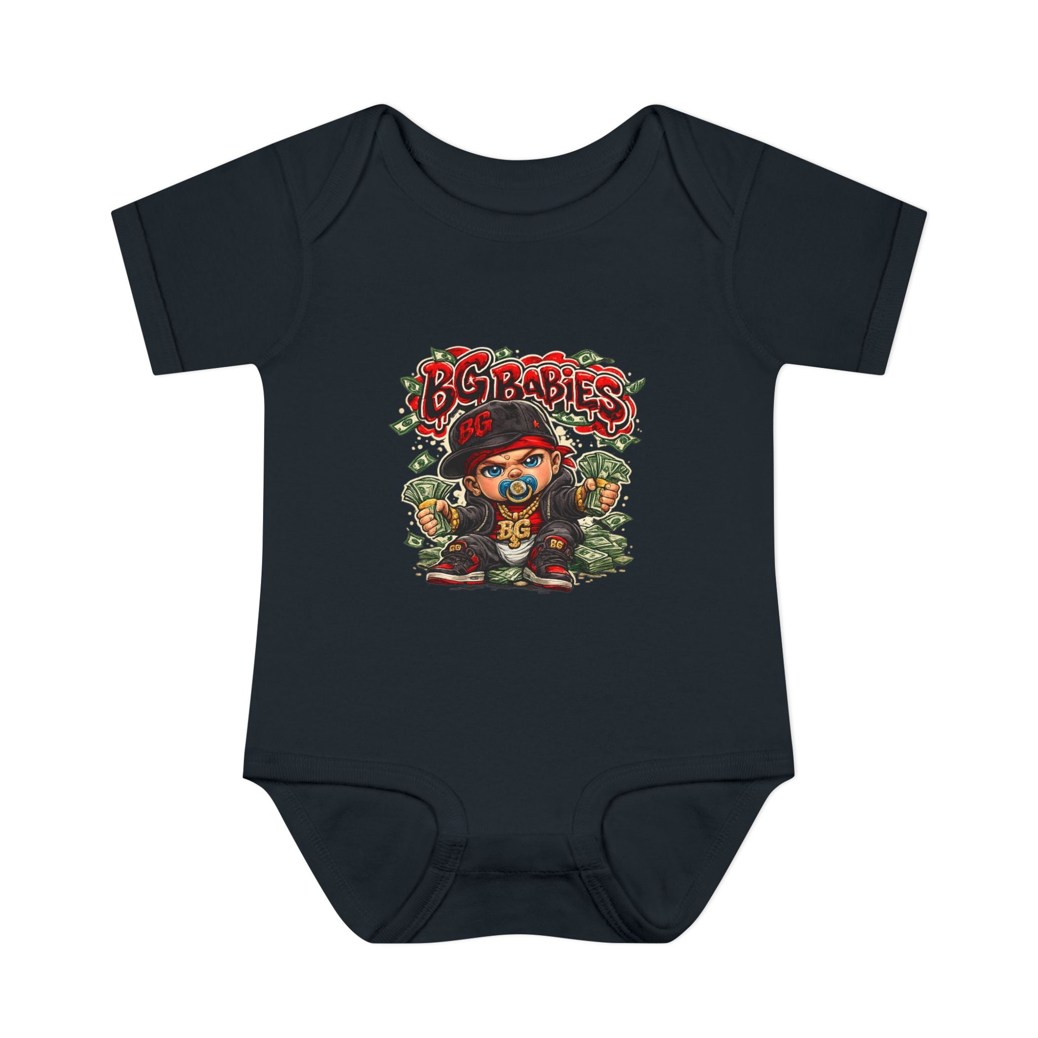 Infant Baby Rib Bodysuit | Red BG Babies "Binky Bling"