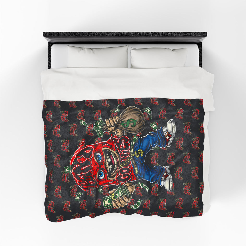 Velveteen Plush Blanket | Black & Red