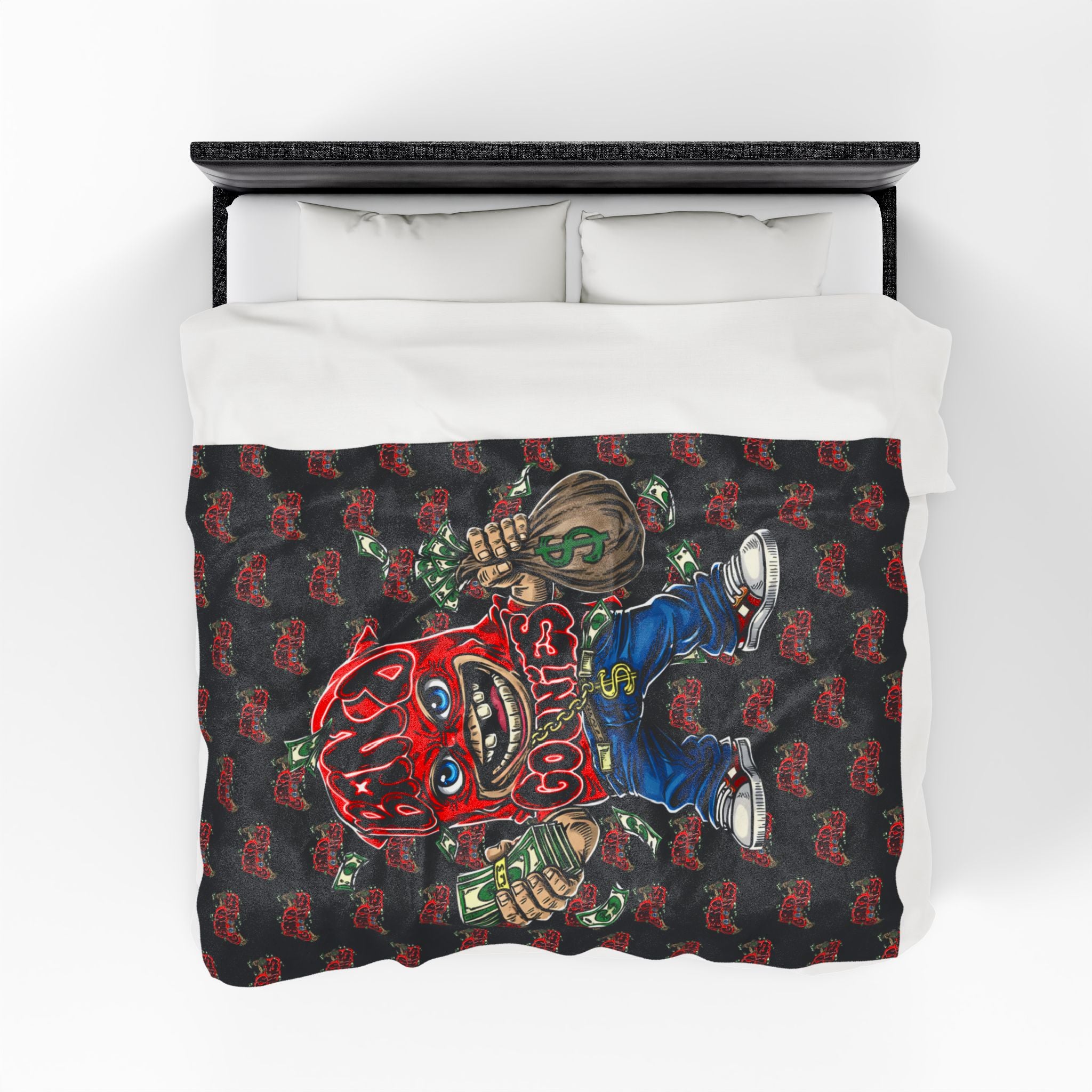 Velveteen Plush Blanket | Black & Red