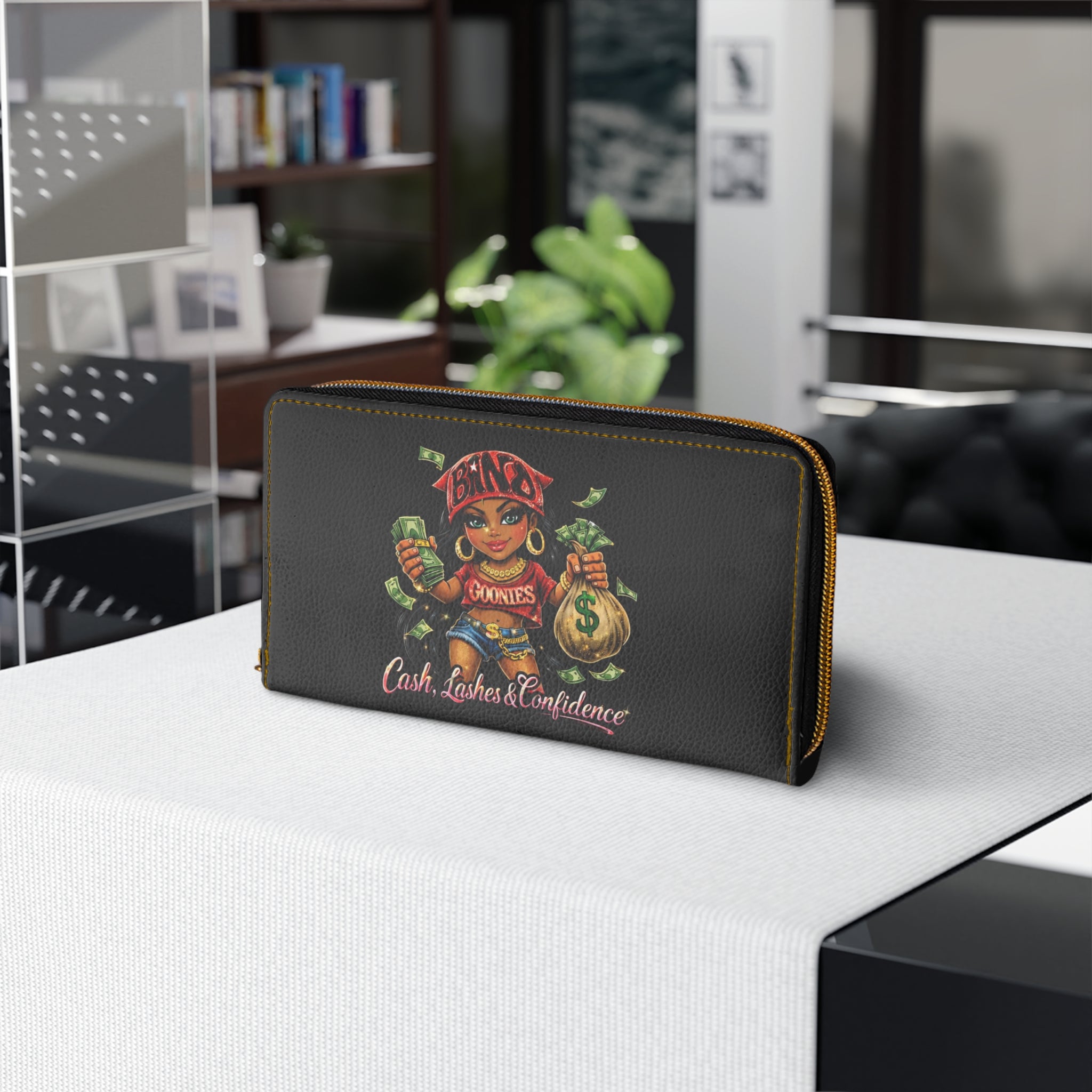 Zipper Wallet | Red Girl Goonie "Cash, Lashes & Confidence"