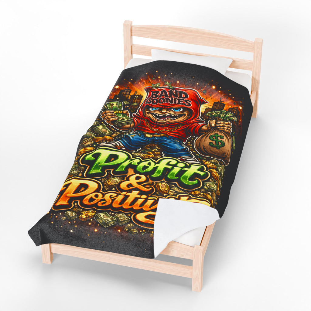 Velveteen Plush Blanket (Black) | Red Goonie "Profit & Positivity" (60" x 80")