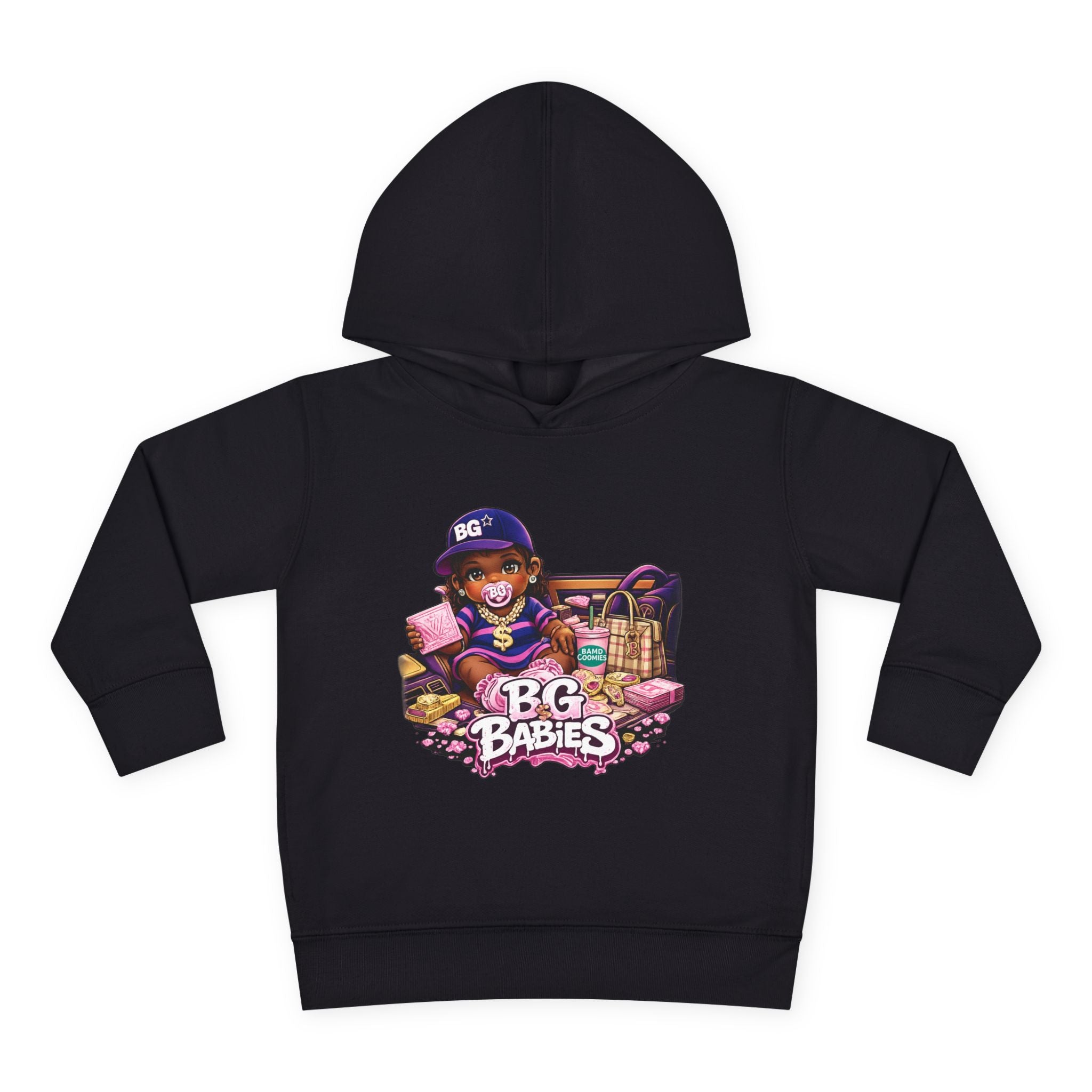 Toddler Pullover Fleece Hoodie | Pink & Purple BG Babies "Sunroofs & Starbucks"