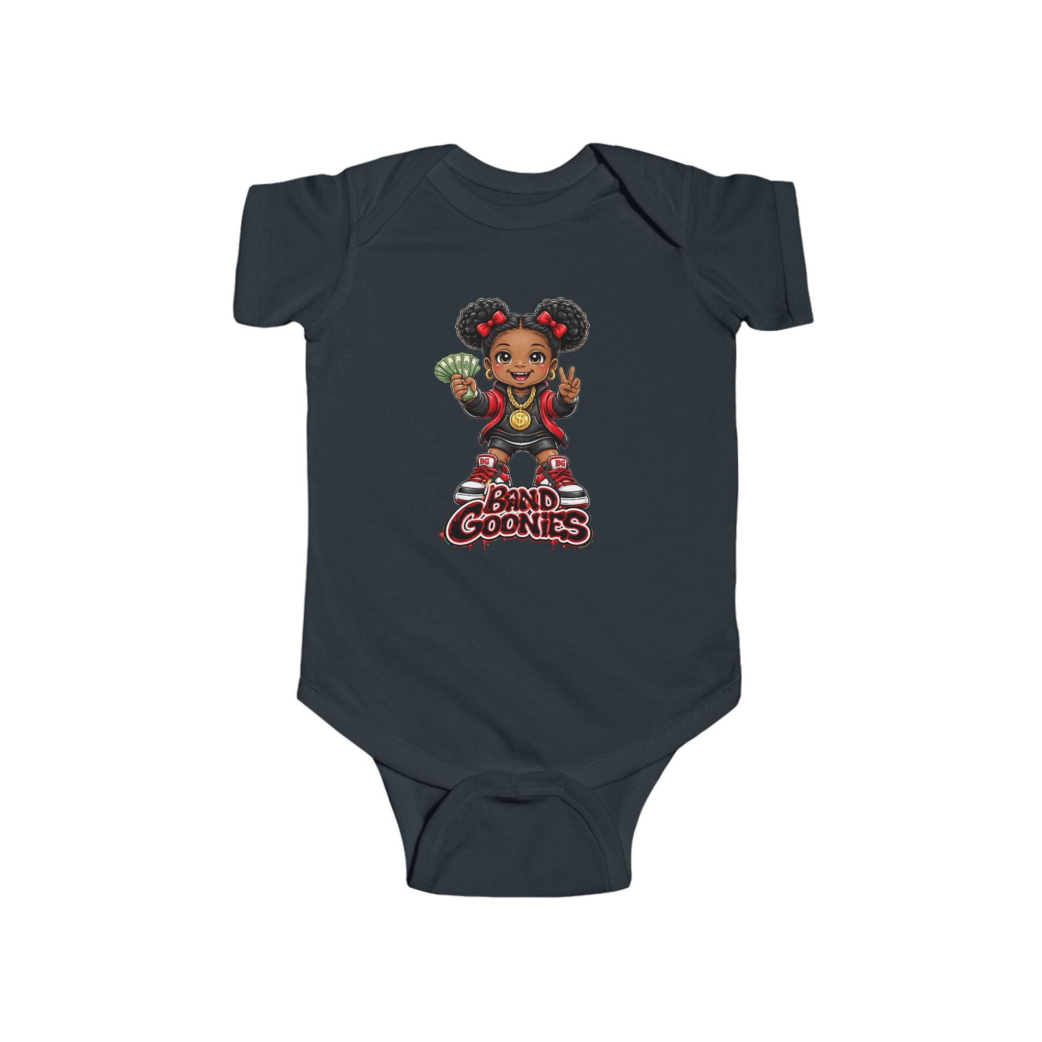 Infant Fine Jersey Bodysuit | Red Girl Band Goonies "Money Puffs"