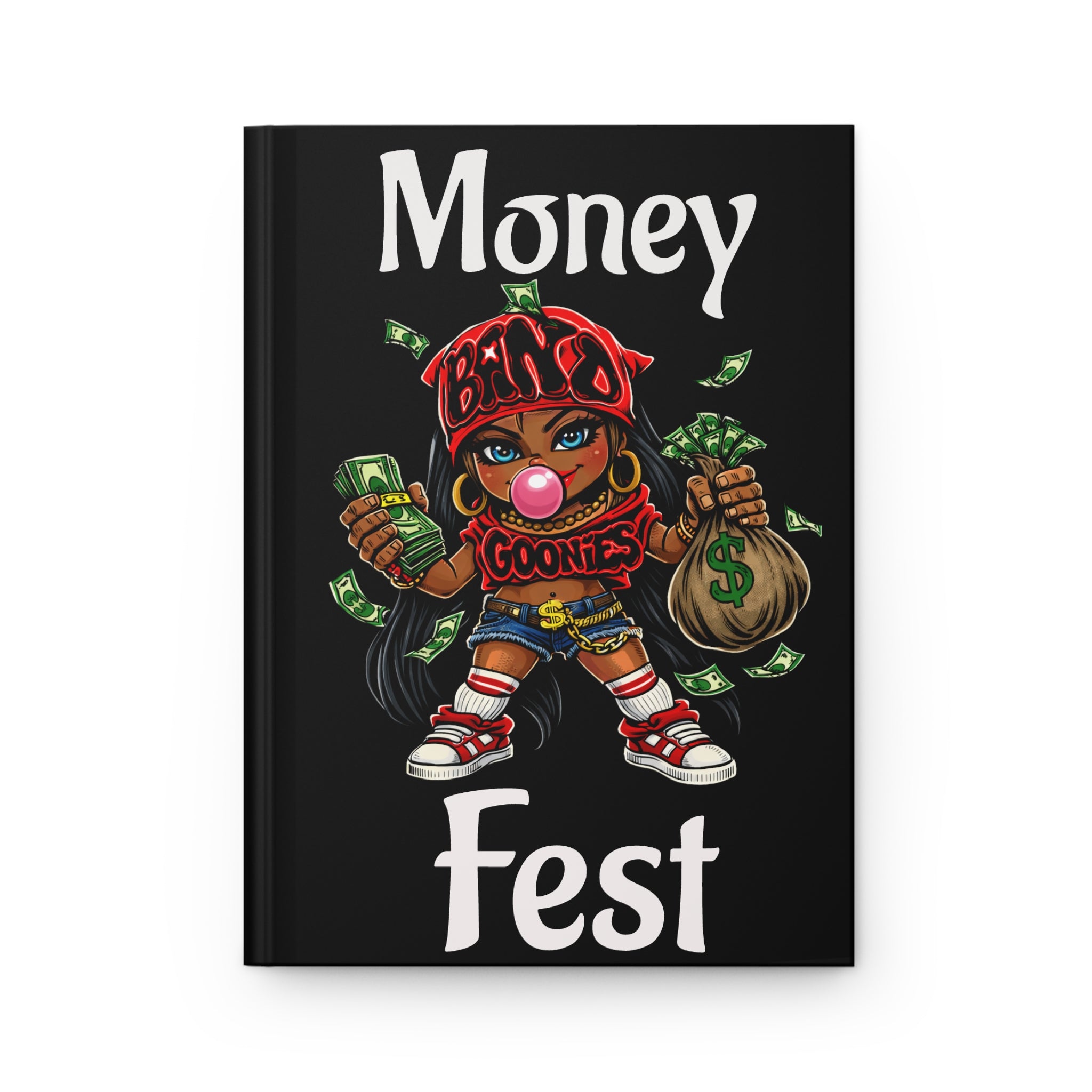Hardcover Journal Matte Finish | "Money Fest" Red Girl Goonie (75 Sheets)