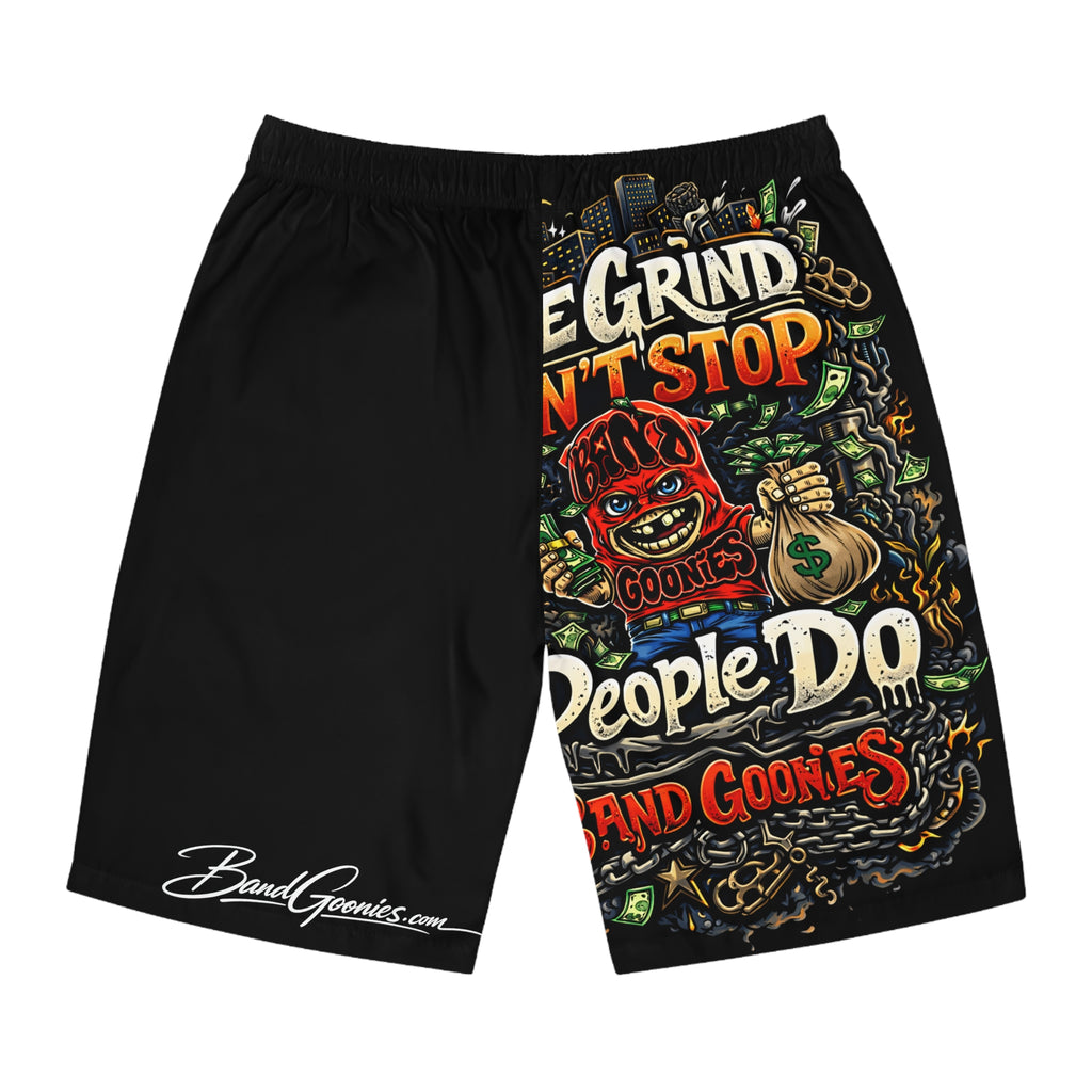 Men's Board Shorts | Red Goonie "The Grind Don't Stop, People Do"