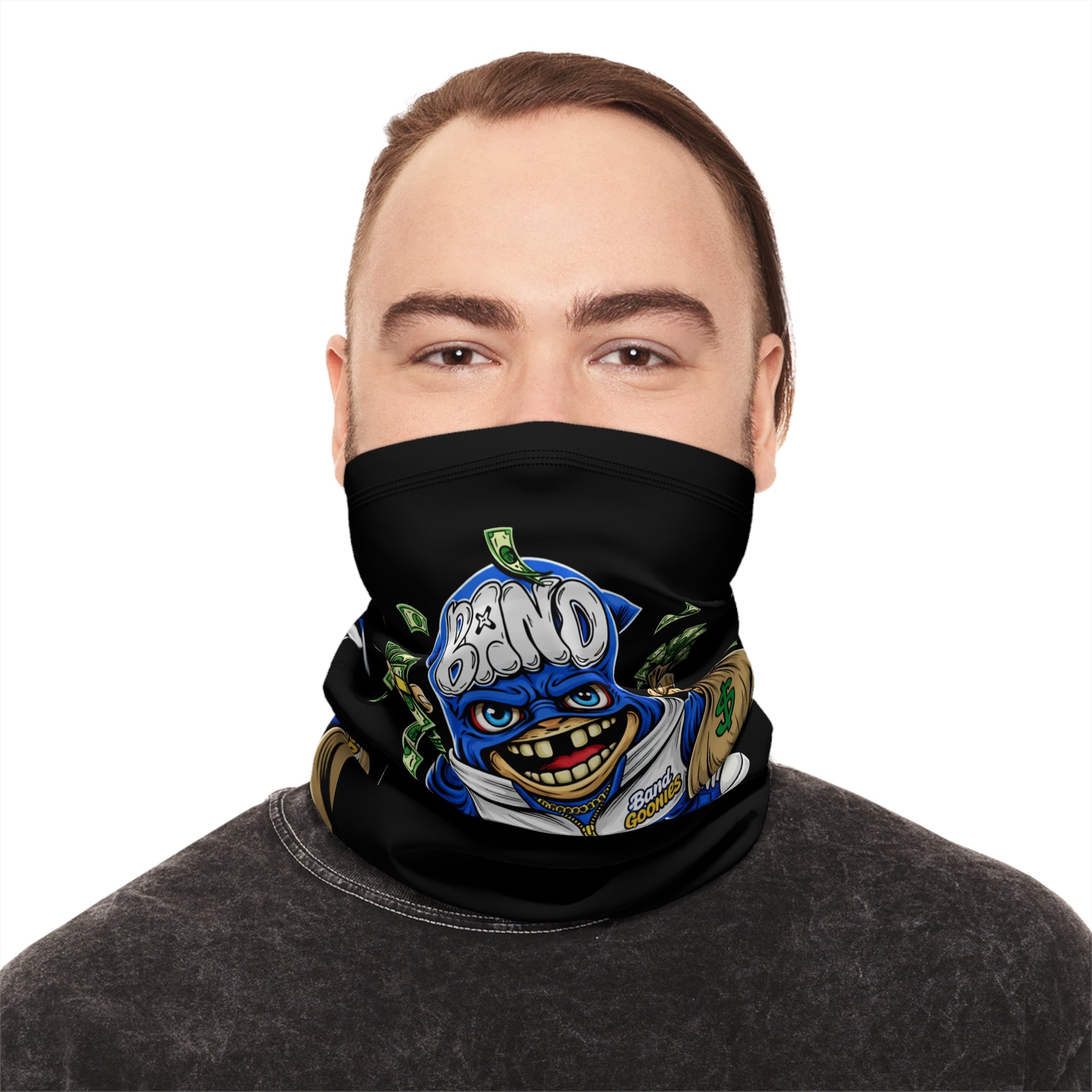 Winter Neck Gaiter with Drawstring | Blue Goonie "Money Follows Mindset"