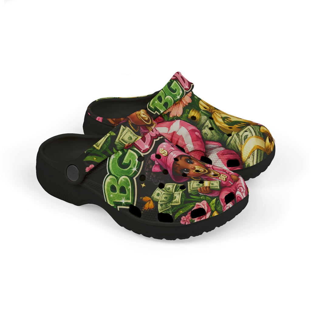 Kid's Foam Clogs (Black) | Pink BG Babies "Flowers & Funds"