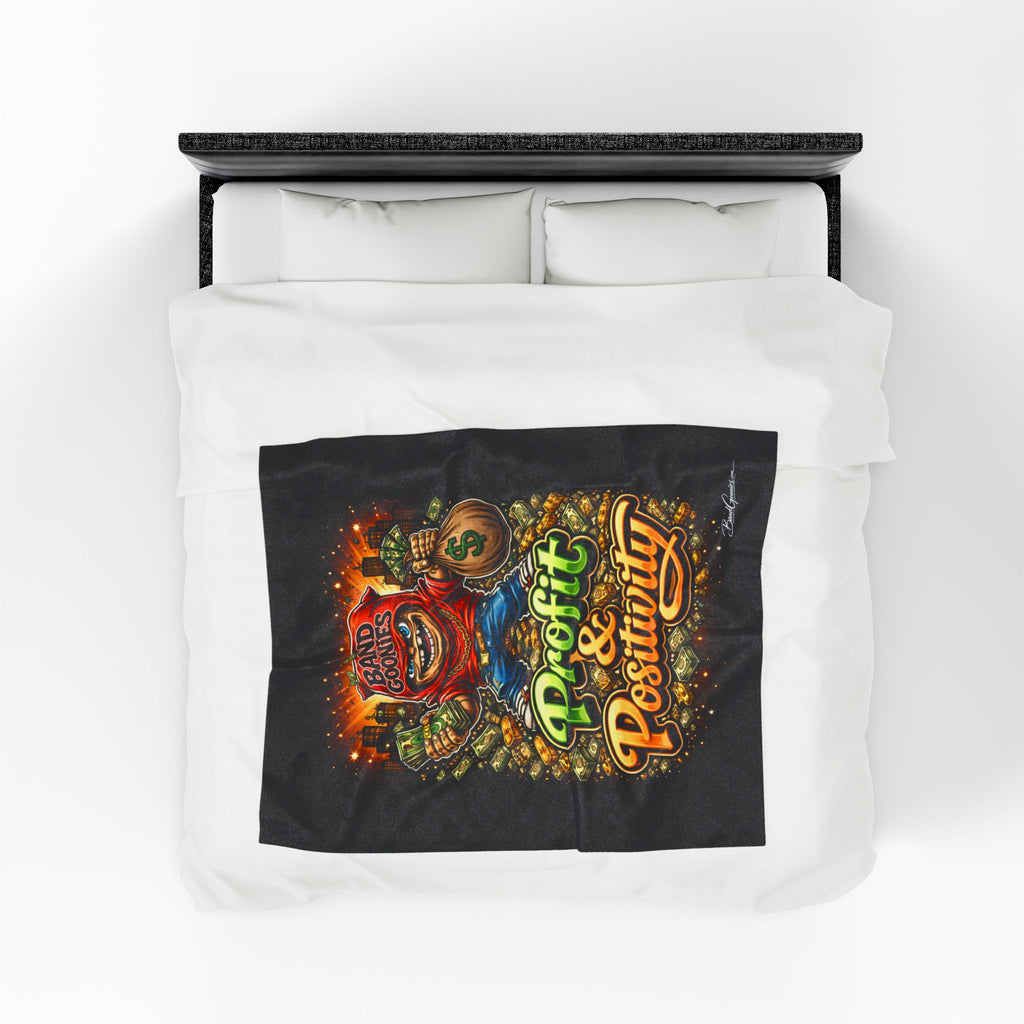 Velveteen Plush Blanket (Black) | Red Goonie "Profit & Positivity" (60" x 80")