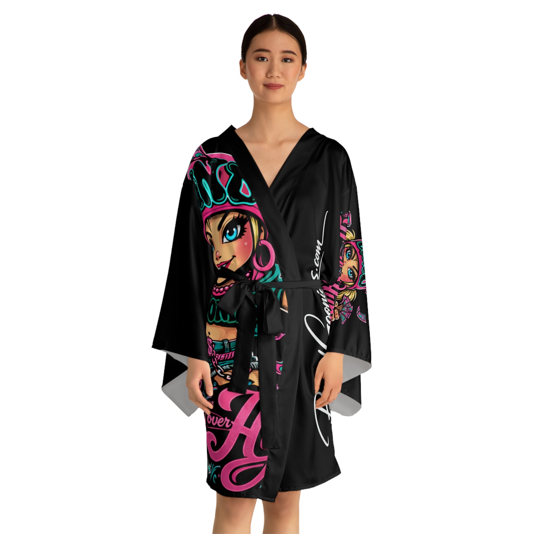Long Sleeve Robe | Pink & Teal Girl Goonie "Hustle over Hype"