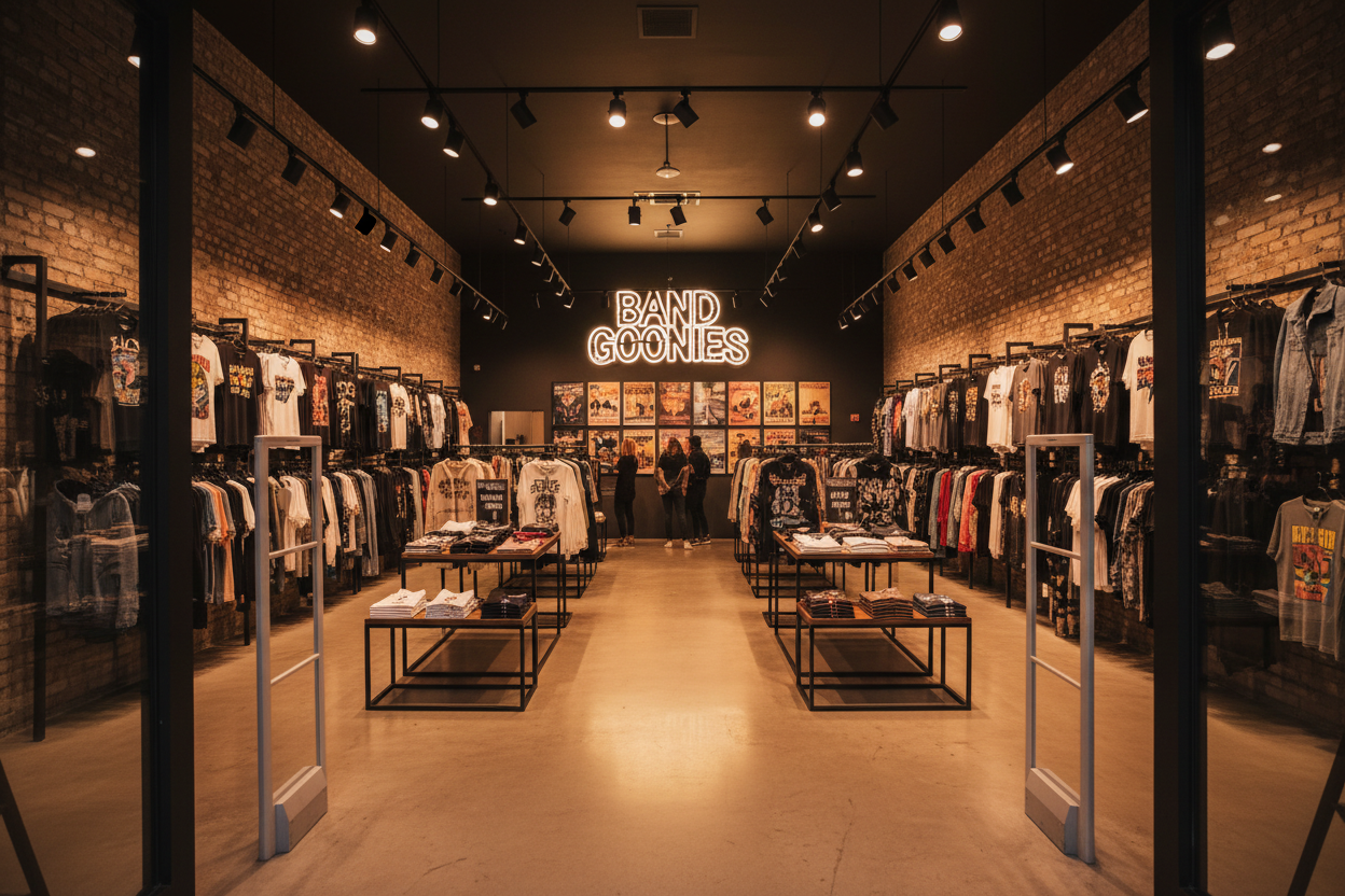 walk into a "Band Goonies" clothing store